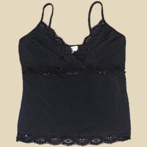 y2k lacey black tank with sequin and beading details